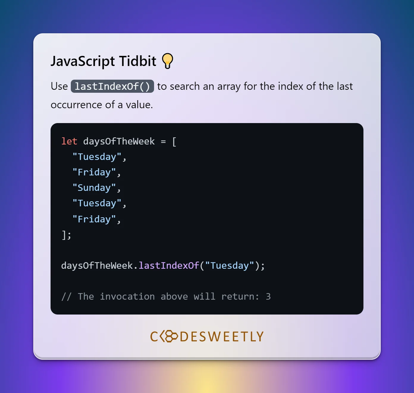 lastIndexOf() Array Method in JavaScript Explained | CodeSweetly